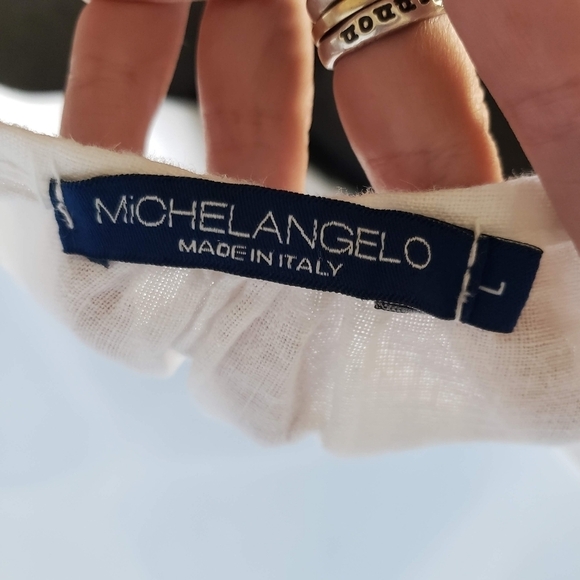 Michel Angelo 100% Linen White Short Sleeve Blouse Made in Italy Lightweight Top - Picture 5 of 6